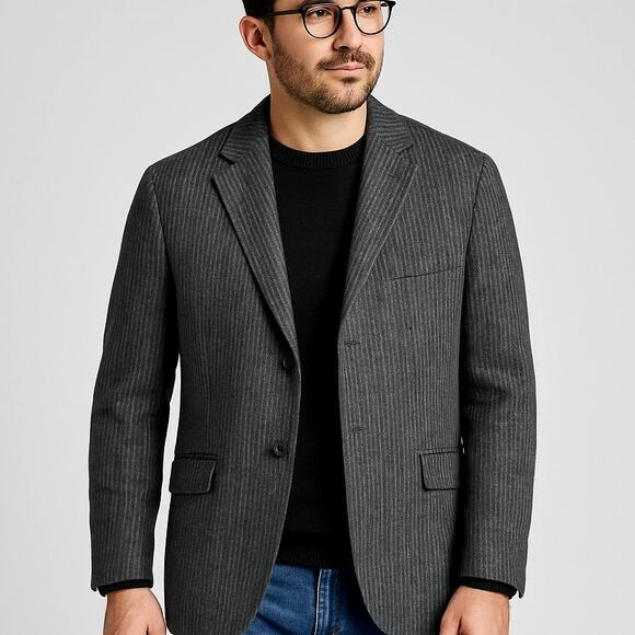 Banana Republic Men's 42R Italian Wool $420 Blazer Charcoal Gray Striped Jacket - Picture 1 of 8